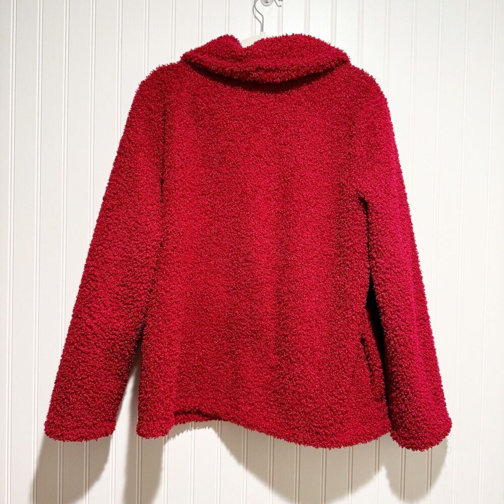 J Jill Red Fuzzy Zip Front Jacket Size Large - image 6